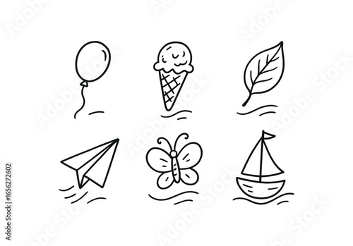 hand drawn cute doodle ink line art style line monochrome monochrome isolated on white background hover drift (types): float slide sway glide swing skim