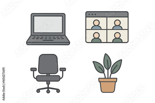 Home setup with video conference and plant