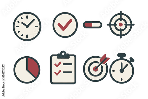 Time management and goal achievement icons