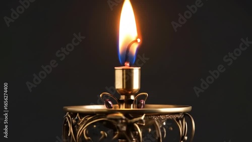 Ornate candleholder with burning candle