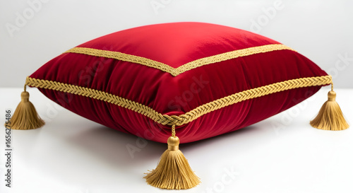 Wallpaper Mural Luxury red velvet cushion with gold braided trim and tassels, royal decorative pillow on white background for ceremonial presentation Torontodigital.ca