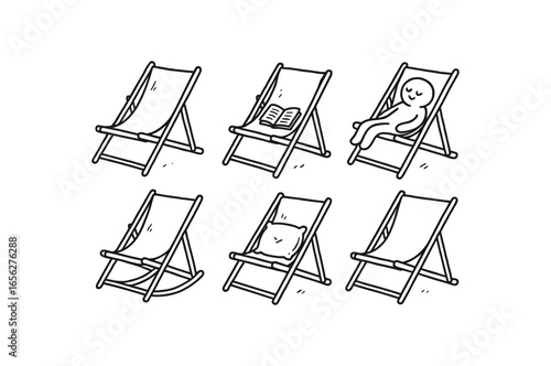 hand drawn cute doodle ink line art style line monochrome monochrome isolated on white background sling chair (uses): relaxing reading sunbathing napping rocking lounging