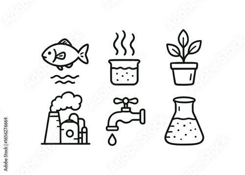 hand drawn cute doodle ink line art style line monochrome monochrome isolated on white background ocean steam plant (uses): generating heating desalinating condensing distilling venting