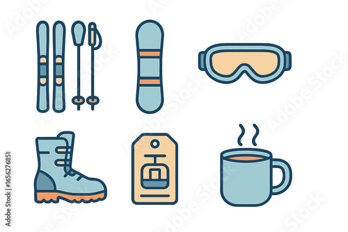 Winter Sports Gear and Hot Beverage Icons