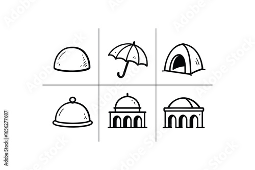 hand drawn cute doodle ink line art style line monochrome monochrome isolated on white background dome vault (uses): covering sheltering spanning insulating decorating supporting