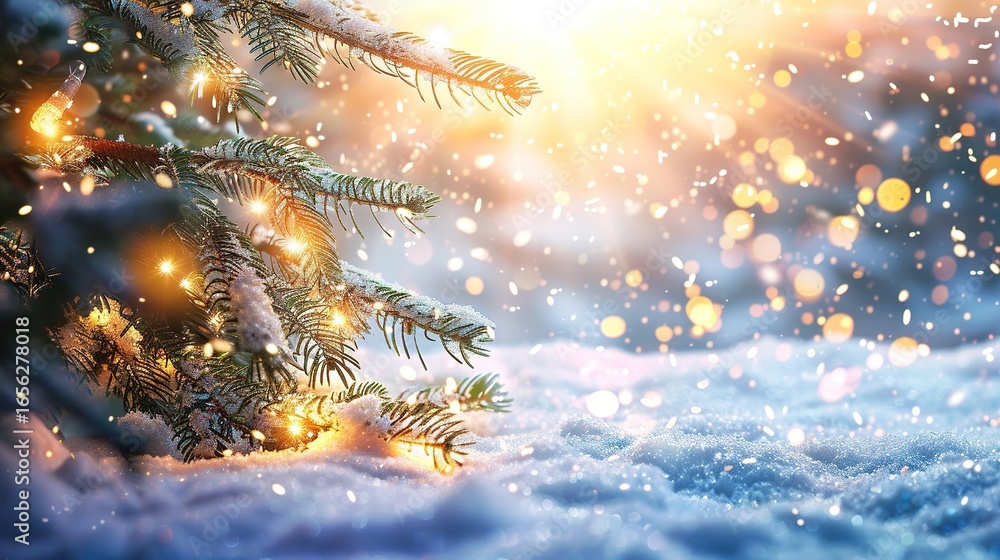 Fototapeta premium Festive Christmas Snow Scene Background with Serene Winter Ambiance