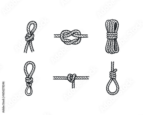hand drawn cute doodle ink line art style line monochrome monochrome isolated on white background linen rope (uses): tying lashing hauling securing climbing towing