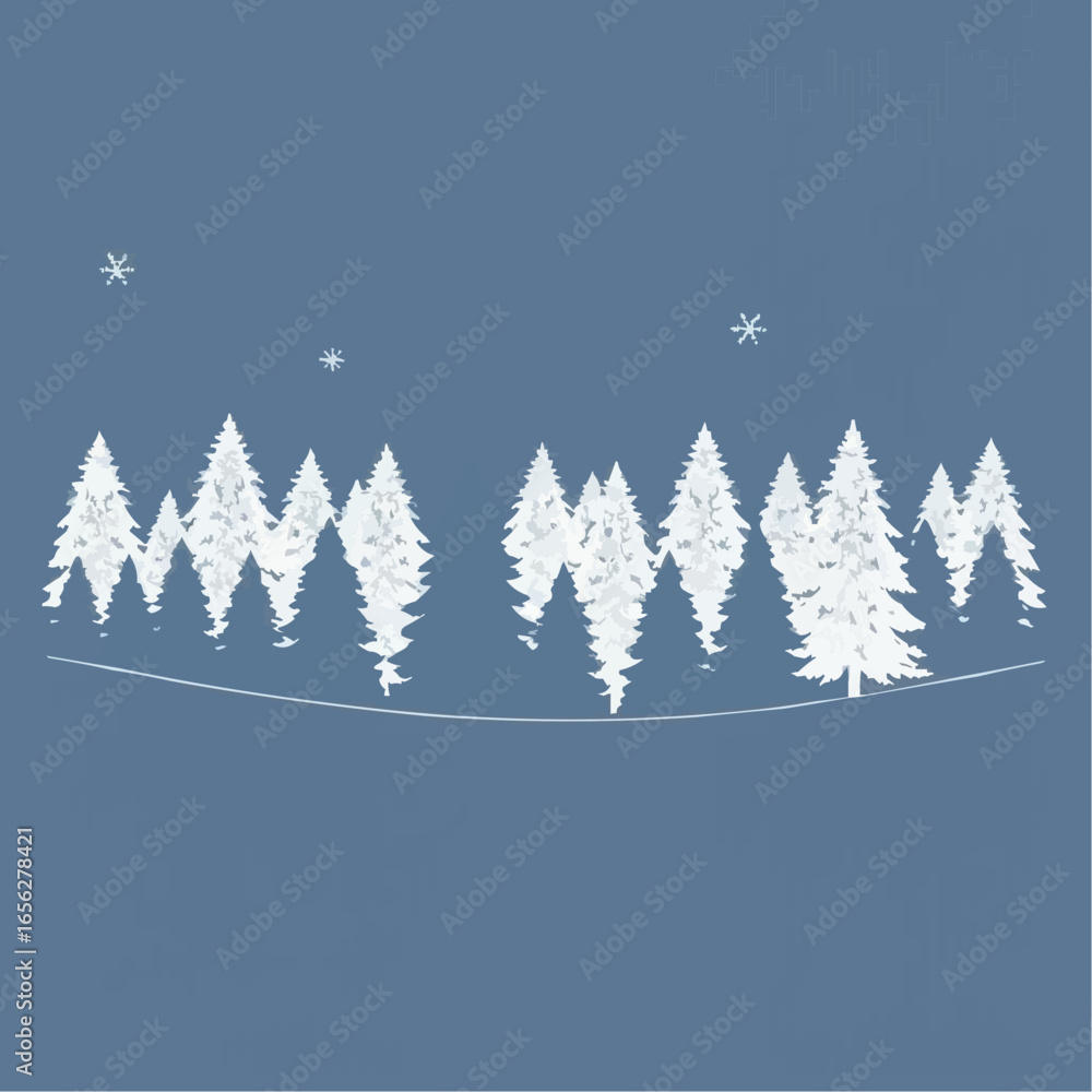 Obraz premium Winter forest with snow-covered trees on blue background 