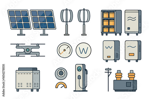 Renewable energy and power generation equipment icons
