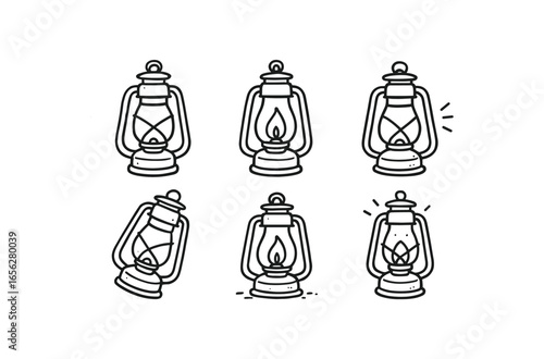 hand drawn cute doodle ink line art style line monochrome monochrome isolated on white background kerosene lamp (uses): lighting signaling camping guiding heating marking