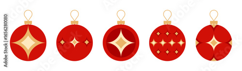 Christmas Bauble Illustrations. Set of Christmas Bauble Shapes With Decorative Star Designs. Elegant Christmas Ball Decoration Illustration Collection.