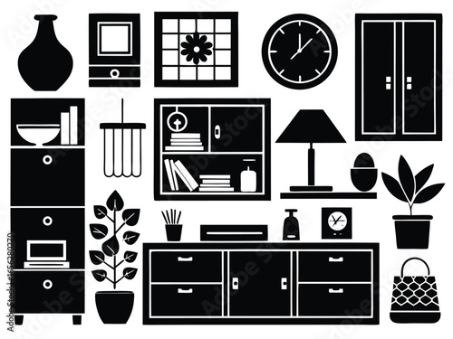 Collection of black silhouette furniture and decorative objects
