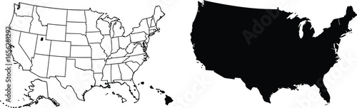 United states map outline vector usa states geography black fill