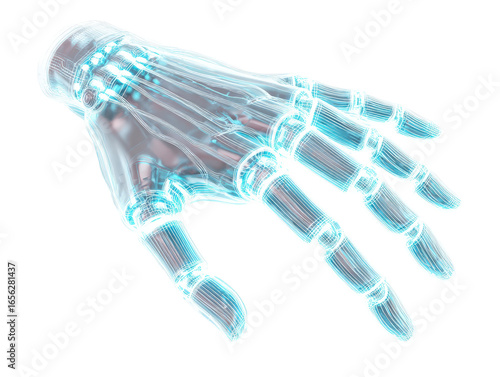 Wallpaper Mural Futuristic translucent robotic hand with a glowing blue wireframe and visible inner mechanics. Torontodigital.ca