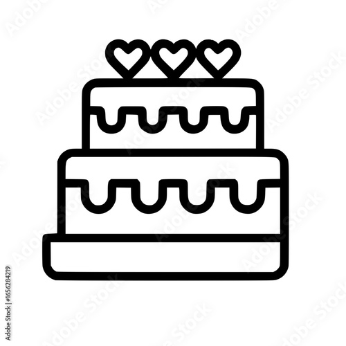 Tiered wedding cake with heart-shaped decorations, isolated design
