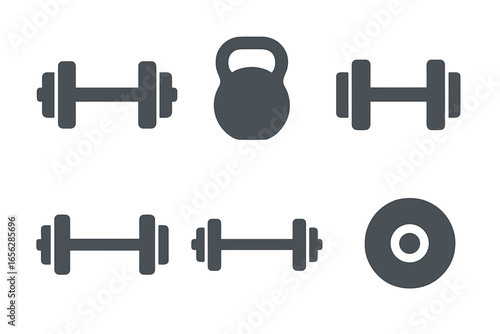 Fitness Equipment Icons: Dumbbells and Kettlebell