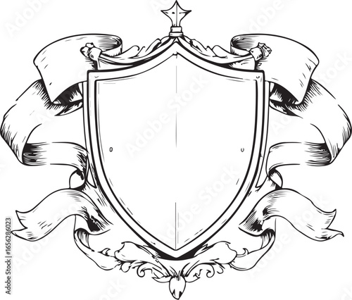 Hand-Drawn Heraldic Shield and Ribbon Emblem Set

