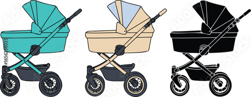 Baby stroller travel system pram carriage vector illustration