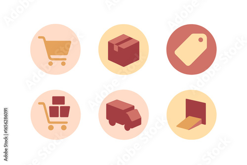 Shopping and delivery icons in circles