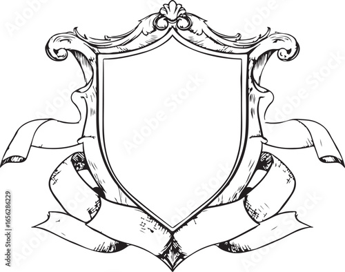 Hand-Drawn Heraldic Shield and Ribbon Emblem Set

