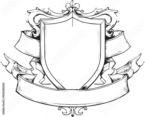Hand-Drawn Heraldic Shield and Ribbon Emblem Set

