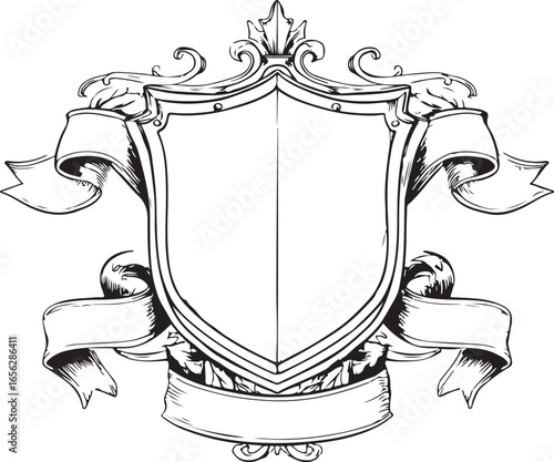 Hand-Drawn Heraldic Shield and Ribbon Emblem Set

