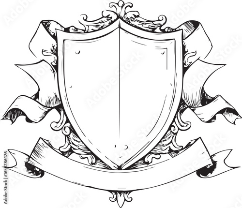 Hand-Drawn Heraldic Shield and Ribbon Emblem Set

