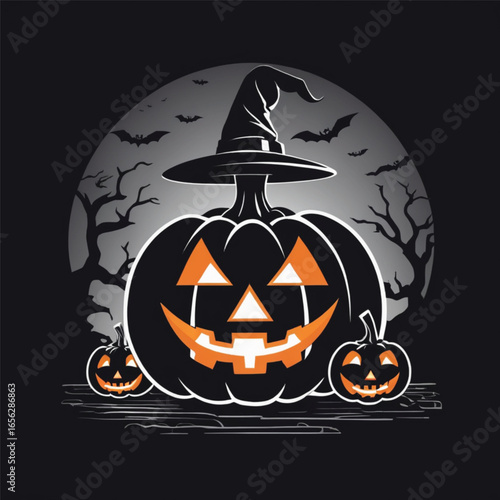 Halloween pumpkin with bats