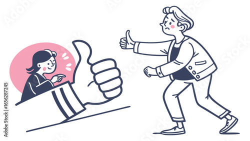 People showing thumbs up approval and positive feedback illustration
