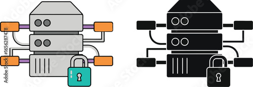 Secure server data protection and network safety illustration