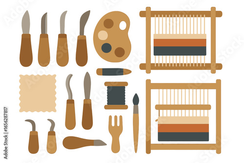 Crafting tools and supplies arranged on a warm background