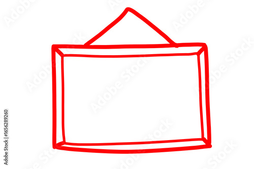 red frame for text, hand drawn photo frame box, wall photo frame with hanger, hand drawn doodle style recatange and square frame