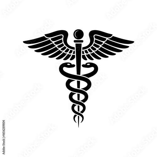 Caduceus symbol with snakes and wings representing medicine and healthcare professional emblem