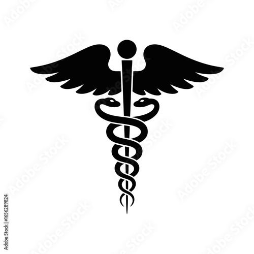 Caduceus symbol with snakes and wings representing medicine and healthcare professional emblem