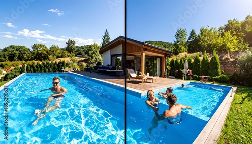 Poolside friends enjoying a sunny day