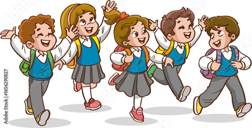 happy school children going to school
