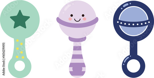 Baby rattle toys colorful illustration for nursery decor