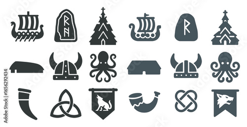 Viking silhouette icons set – explore norse, nordic, ancient symbols collection