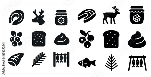 Food and kitchen solid icons set – silhouette, filled, culinary and cooking symbols