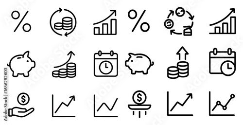 Finance and economy icons set – linear, outline, business and investment symbols