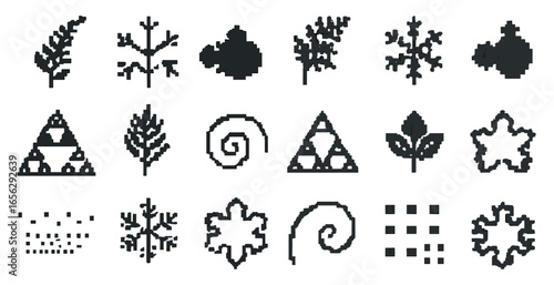 Nature and plant pixel art icons set – filled, outline, environment and ecology symbols