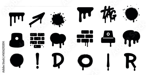 Urban graffiti silhouette icons set – street art, spray paint, vandalism symbols