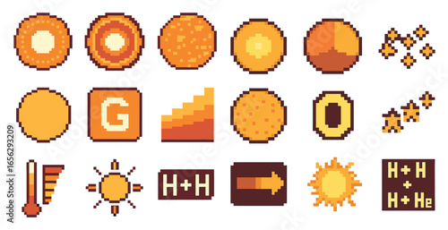 Pixel art icons set for fitness and health – retro, vintage, workout graphics