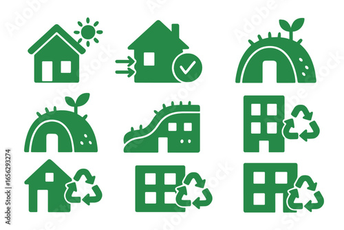 Eco-friendly housing and green living icons