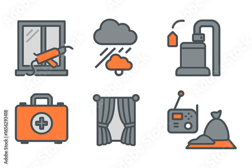 Emergency preparedness and survival kit icons