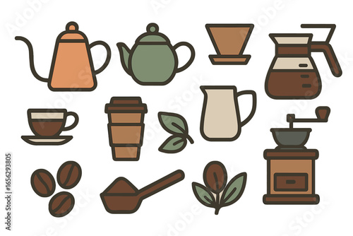Coffee Making Equipment and Ingredients Icons
