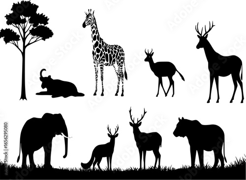 Wild Animals Forest Landscape Vector Silhouette
