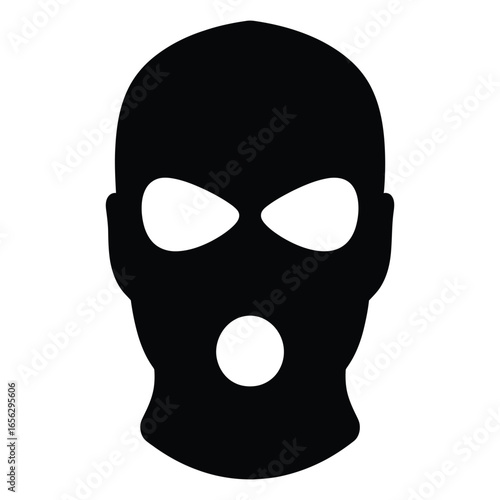 Solid black balaclava ski mask silhouette isolated on white background