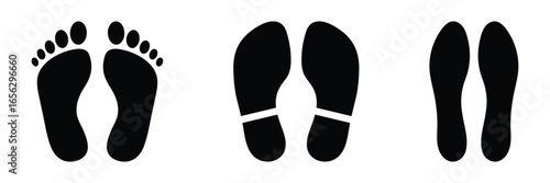 Shoe Prints. Collection different human footprints Vector Illustration. boot sole, bare feet, baby footprint, vector illustration. EPS 10.