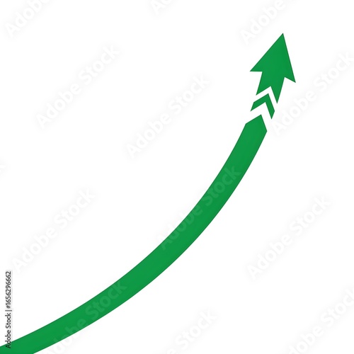 Green arrow curves upward on white background signifying growth and progress